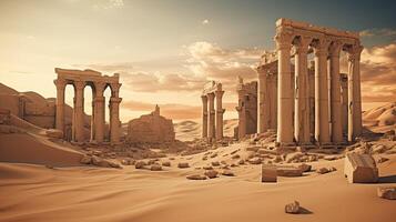 AI generated Ancient ruins in desert. Greek or Roman city on Middle Eastern and Mediterranean landscape. photo