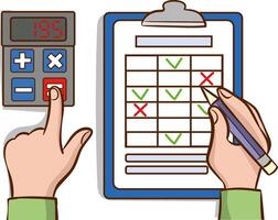 Balance sheet concept vector illustration.Editing documents to correct errors. Proofreader checks transcription written text