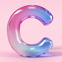 AI generated Letter C, transparent glass effect. Glossy typographic sign with plastic purple reflection. Alphabetic pink neon font. AI generated photo