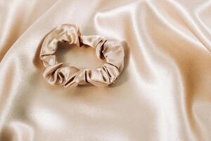 Silk smooth shiny scrunchie for safe hair care photo