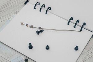 Notebook with rings, checkered sheets, transparent cover with chess. photo