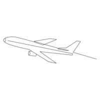 Continuous line drawing of airplane. One line Drawing from the hands of a black and white background vector