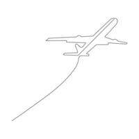 Continuous line drawing of airplane. One line Drawing from the hands of a black and white background vector