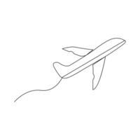 Continuous line drawing of airplane. One line Drawing from the hands of a black and white background vector