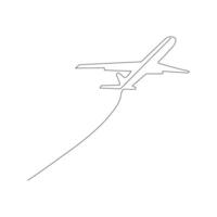 Continuous line drawing of airplane. One line Drawing from the hands of a black and white background vector