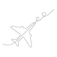 Continuous line drawing of airplane. One line Drawing from the hands of a black and white background vector