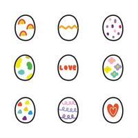 versión 2.conjunto de linda Pascua de Resurrección huevo dibujos animados en varios modelo en blanco fondo.primavera temporada coleccion.bebe ilustración.gráfica.kawaii.vectorial. vector