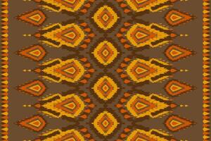Carpet ethnic pattern art. Ikat seamless pattern traditional. American, Mexican style. Brown background. vector