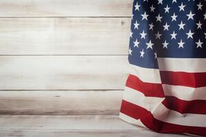 AI generated An american flag set against a white wooden backdrop, american flag photo