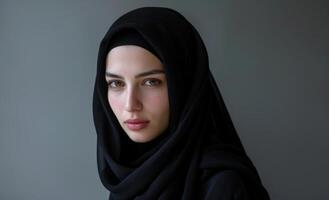 AI generated Woman wearing black hijab posing for a photo, islamic traditional clothing picture photo