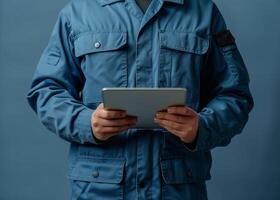 AI generated Service technician holding tablet for efficient maintenance and repair work, renovation inspection image photo