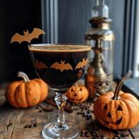 AI generated Cocktail with bats inside a spooky and fun drink, food and drink pranks concept photo