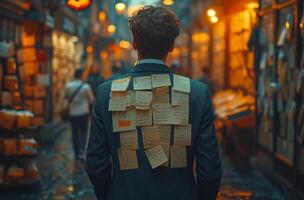 AI generated Businessman with sticky notes on back office prank, silly office pranks picture photo