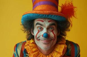 AI generated Colorful clown with a big smile, funny costumes and disguises picture photo