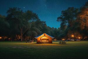 AI generated Camp out with tent in park professional photography photo