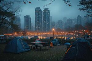 AI generated Camp out with tent in park professional photography photo