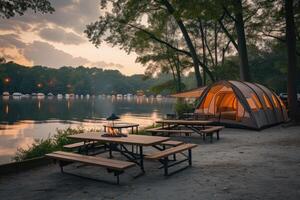 AI generated Camp out with tent in park professional photography photo