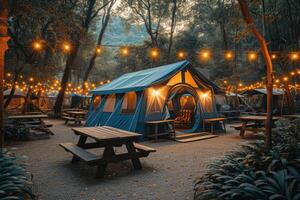 AI generated Camp out with tent in park professional photography photo