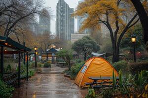 AI generated Camp out with tent in park professional photography photo