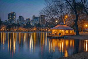 AI generated Camp out with tent in park professional photography photo