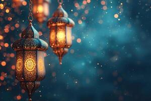 AI generated Ramadan kareem islamic or ied mubarak greeting card background photo
