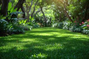 AI generated outdoor grass in backyard landscaping style inspiration ideas photo