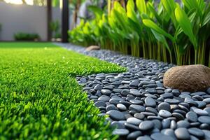 AI generated outdoor grass in backyard landscaping style inspiration ideas photo