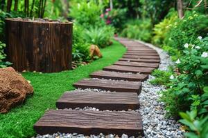 AI generated outdoor grass in backyard landscaping style inspiration ideas photo