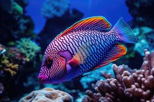 ai generado pescado terminado un coral arrecife en el mar. foto