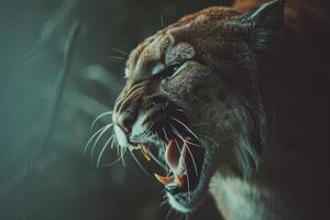 AI generated Roaring cougar or mountain lion hunts its prey photo