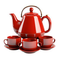 AI generated 3D Rendering of a Teapot and Cups Set on Transparent Background - Ai Generated png