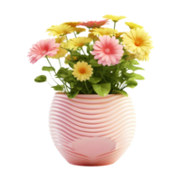 ai genererad 3d tolkning av en skön blommor i en pott på transparent bakgrund - ai genererad png