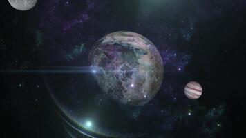 explorant le métaverse 3d planètes dans le univers une violet et bleu globe avec une étoile dans le milieu video