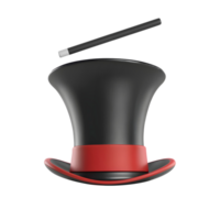ai generato 3d interpretazione mago cappello con rosso nastro e Magia bacchetta magica png