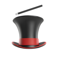 ai generato 3d interpretazione mago cappello con rosso nastro e Magia bacchetta magica png