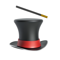 ai gegenereerd 3d renderen goochelaar hoed met rood lint en magie toverstaf png