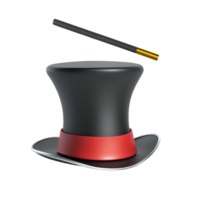 AI generated 3D Rendering Magician Hat With Red Ribbon And Magic Wand png