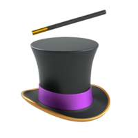 ai generiert 3d Rendern Zauberer Hut mit lila Band und Magie Zauberstab png