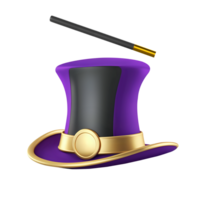 ai generiert 3d Rendern Zauberer Hut mit golden Band und Magie Zauberstab png