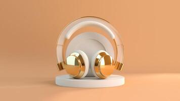 AI generated White and gold headphones on orange background. Music concept. photo