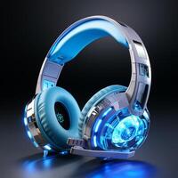 AI generated presents gamer headset products with modern designs with neon lights, generative AI photo