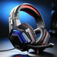 AI generated presents gamer headset products with modern designs with neon lights, generative AI photo