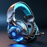 AI generated presents gamer headset products with modern designs with neon lights, generative AI photo