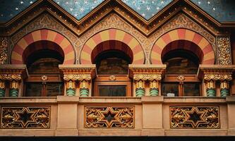 Inside interior of the Spanish Synagogue at Josefov the Jewish quarter. Called for its impressive Moorish interior design. photo