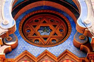 Inside interior of the Spanish Synagogue at Josefov the Jewish quarter. Called for its impressive Moorish interior design. photo