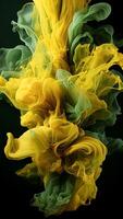 ai generado resumen antecedentes de verde y amarillo tinta en agua. Brasil colores. resumen Arte y creativo antecedentes. foto