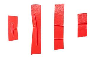 Top view set of red adhesive vinyl tape or cloth tape in stripes isolated on white background with clipping path photo