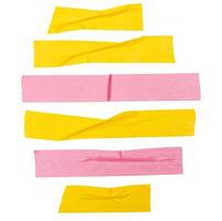 Top view set of wrinkled yellow and pink adhesive vinyl tape or cloth tape in stripes shape isolated on white background with clipping path photo