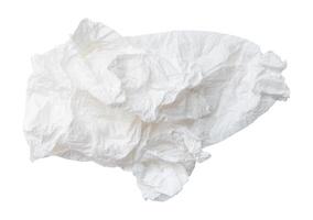 Top view of screwed or crumpled tissue paper or napkin in strange shape after use in toilet or restroom isolated on white background with clipping path photo