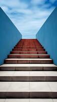 ai generado escalera en azul pared con azul cielo. moderno arquitectura y urbano diseño concepto. foto